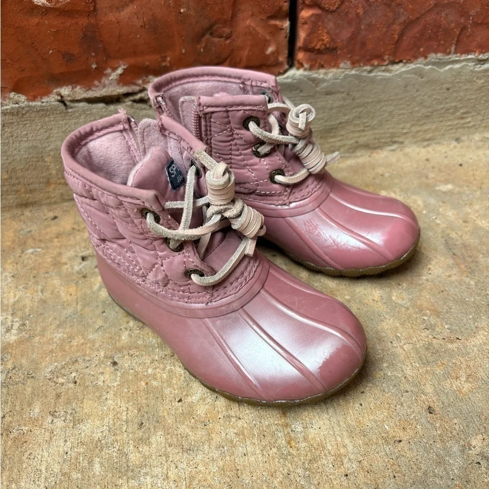 Sperry Baby Girls 7 Pink Shimmer Rain Duck Boots